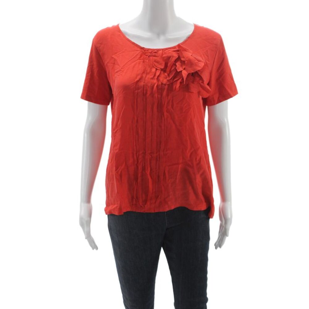Weekend Max Mara Womens Red Scoop Neck Short Sleeve Blouse Button Size L